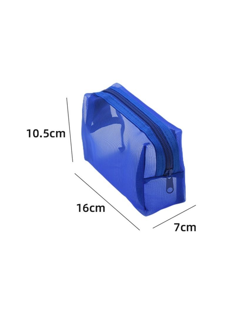 Neceser de malla azul para labial y auriculares