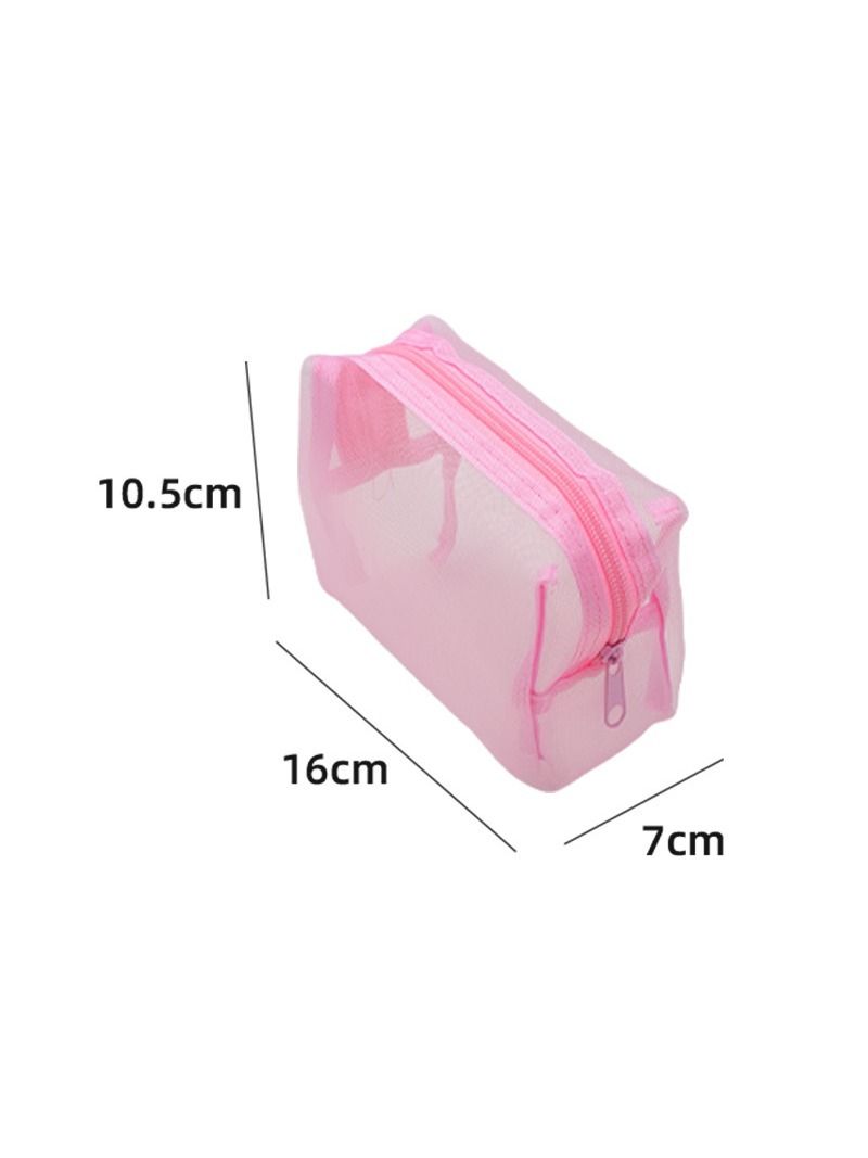 Pink Mesh Travel Organizer for Makeup, Lipstick, and Electronics