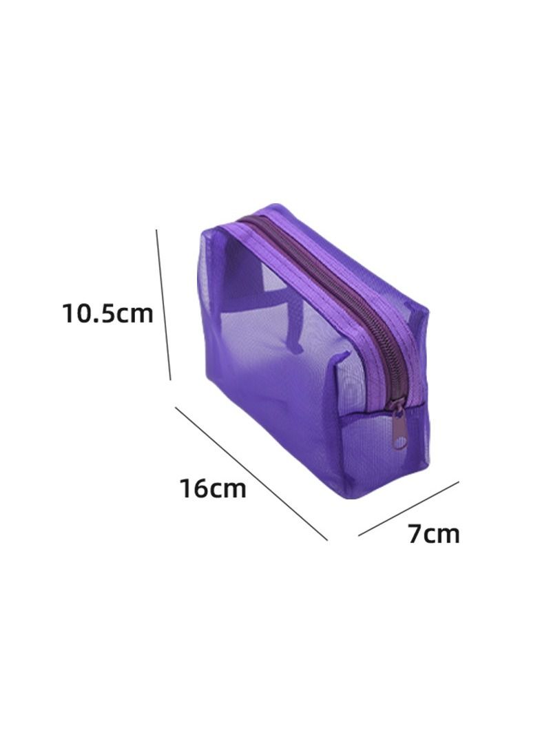 Purple Mesh Travel Makeup Bag Organizer for Cosmetics and Electronics