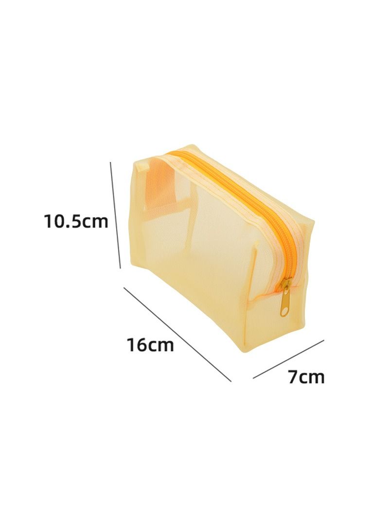 Yellow Mesh Travel Makeup Bag 16x10.5x6.5cm Portable Organizer
